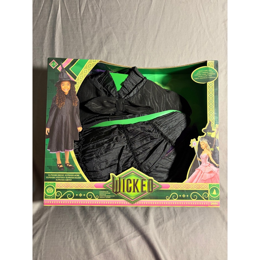 Wicked Movie Elphaba Deluxe Costume Dress Cape Hat Kids Size 4-6X Jakks Pacific